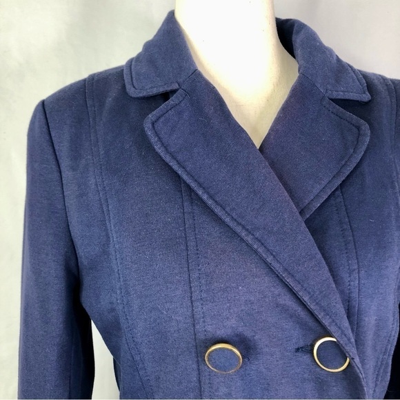 H&M navy blazer double breasted equestrian style jersey knit cotton poly 10 - Picture 2 of 11